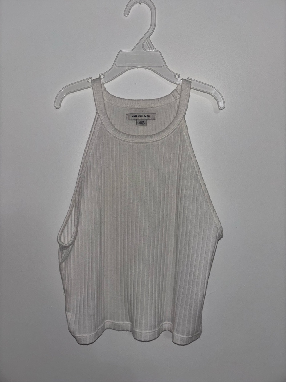 American Eagle Outfitters Cream Ribbed Halter Tank Top